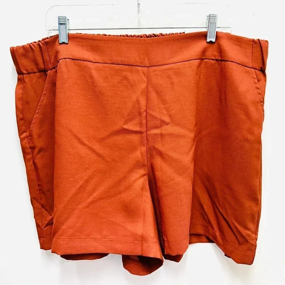 NWT NINE WEST Women Pockets Elastic Waist Pull On Reddish Brown Shorts Size XXL